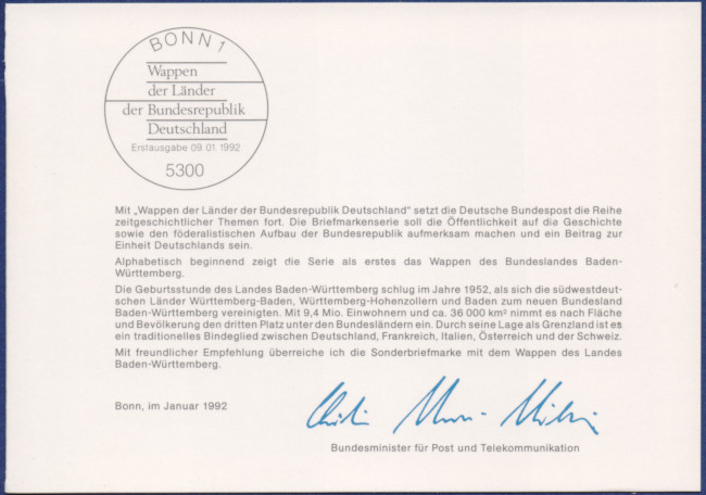 Unterschrift vom Postminister, Ausgabenanla und Bonner ESST.