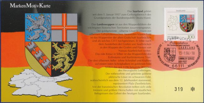 MiNrm 1712 entwertet durch den Saarbrcker ESST auf einer Motivkarte.