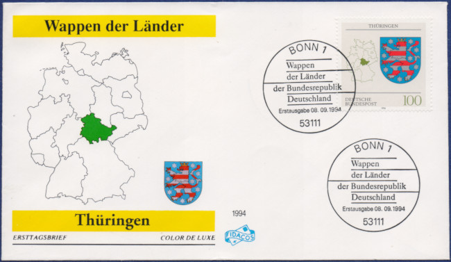 Thringen - MiNrm 1716 entwertet durch den Bonner ESST auf einem FDC.