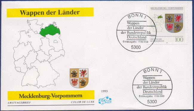 Mecklenburg-Vorpommern - MiNrm 1661 entwertet durch den Bonner ESST auf einem FDC.