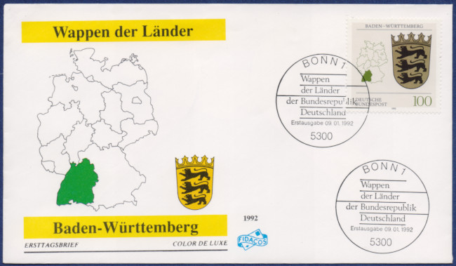 Baden-Wrttemberg - MiNrm 1586 entwertet durch den Bonner ESST auf einem FDC.